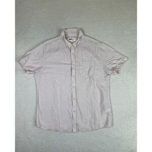 Wellen Shirt Mens Medium Pink Stripe Linen Organic Cotton Short Sleeve Button Up